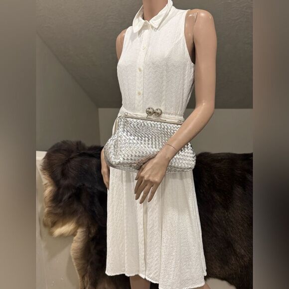 Stunning Silver Woven Leather Handmade Large Ball Kisslock Purse/Multi Use Bag - Picture 10 of 12